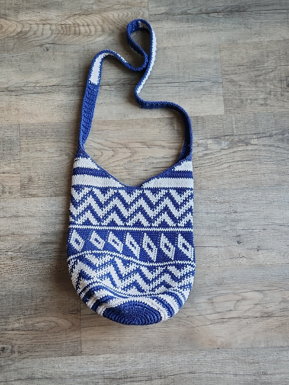 Handwoven Blue and Cream Crossbody Bag